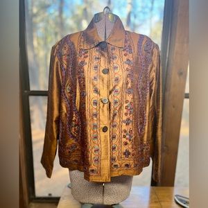 Coldwater Creek Metallic hundred percent silk blazer with embroidery western